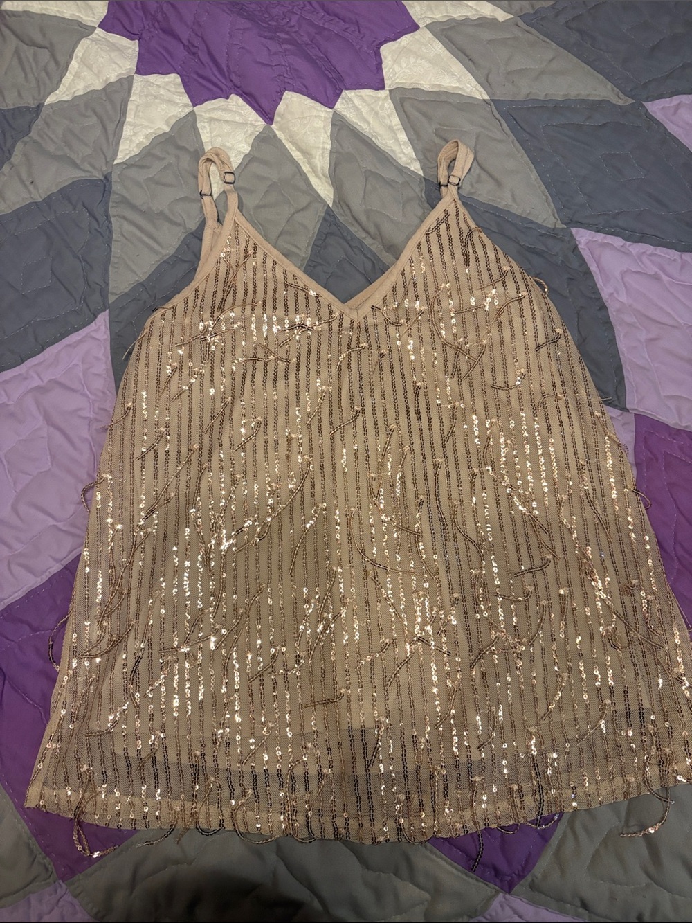 Maurices Nude/Taupe Sequin Striped Cami Tank